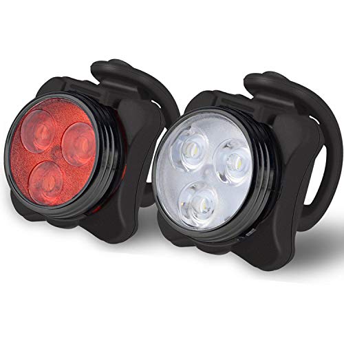 Akale Rechargeable Bike Light Set, Super Bright LED Bicycle Lights Front and Rear, 4 Light Mode Options, 650mah Lithium Battery, Bike Headlight, IPX4 Waterproof, 2 USB Cables 3 Strap Included